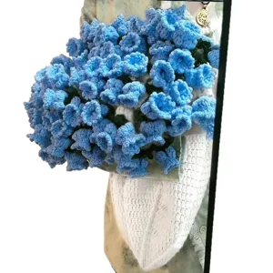 Handmade crochet lily of the valley blanket, 3D blue floral throw blanket for home decor.