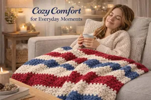 Chunky knit blanket colorblocked red white blue cozy sofa throw for living room nap