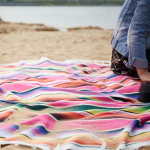 Mexican Serape Blanket Ethnic Stripe Table Runner Woven Fringe Beach Throw Picnic Mat Home Decor