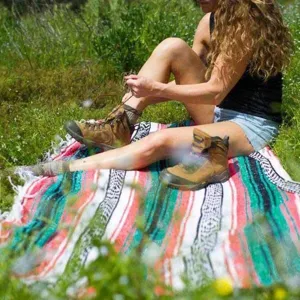 Mexican Style Woven Throw Blanket Geometric Striped Fringe Blanket For Beach Picnic Outdoor Home Decor