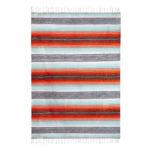 Mexican style woven tassel blanket colorful geometric striped beach picnic throw home decor