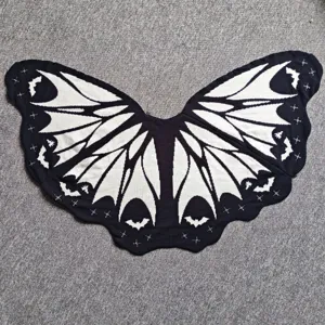 Women Gothic Bat Wing Knitted Shawl Cape Halloween Black White Cardigan Coat Outerwear