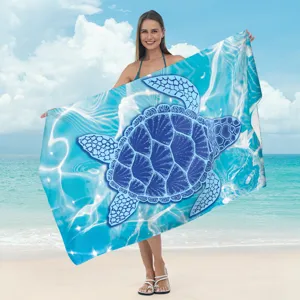 Telo mare in microfibra con bel motivo di tartaruga blu, asciugatura rapida e assorbente.