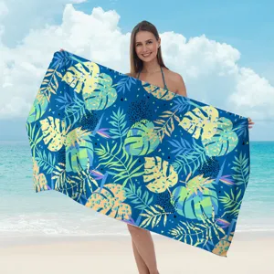 Telo mare in microfibra con stampa tropicale, scialle da spiaggia ad asciugatura rapida, telo bagno.