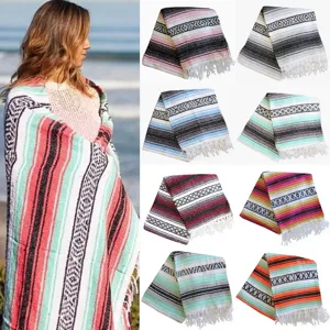 Woven Geometric Fringe Mexican Blanket Throw Multipurpose Blanket For Beach Picnic Yoga Travel Home Decor
