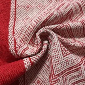 Chemin de table tissé géométrique rouge et blanc lin coton déco table à thé maison