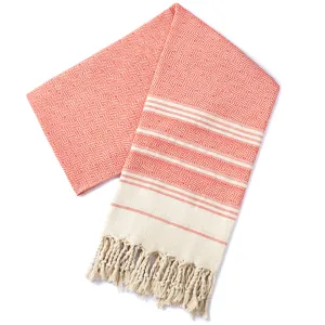 Gedetailleerd overzicht van de geweven jacquard Turkse strandhanddoek met ruitpatroon.