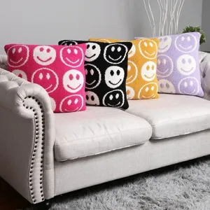 Knit smiley face throw pillow cover soft plush cushion case for sofa couch home decor living room