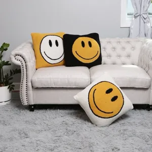 Soft Plush Jacquard Throw Pillow Cover Smiley Face Cushion Cover Cute Cartoon Pillowcase For Living Room Sofa Home Decor
