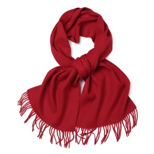 Écharpe unie en pure laine pour femmes et hommes, châle chaud à franges d'hiver.