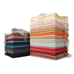 Echarpe en laine pure couleur unie hiver chaud grand châle avec franges pour femme et homme