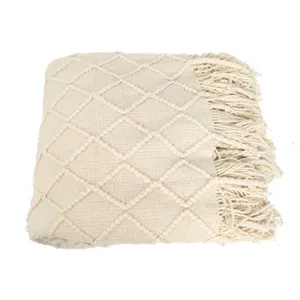 Gestrachte Decke mit Quasten beige Muster fur Sofa Buro Schlafzimmer kuschelig weich warm