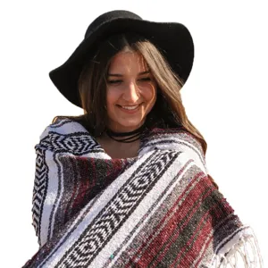 Mexican style geometric striped blanket traditional Falsa yoga beach picnic throw with fringe