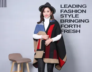 Farbblock Strick Schal Umhang Detailansicht, bequeme Herbst Winter Kleidung Stil.