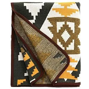 Ethnic geometric woven blanket, cozy jacquard throw blanket for home sofa and bed winter warm.