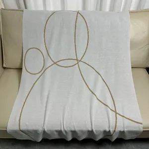 Modern Cotton Blend Knitted Jacquard Blanket Geometric Pattern Soft Cozy Throw Blanket For Living Room Bedroom Bed Sofa