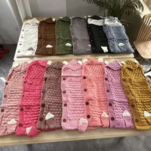 Knitted baby sleeping bag newborn swaddle blanket anti-kick baby quilt with ears