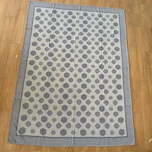 Grey summer air conditioning blanket with classic geometric floral pattern throw rug.