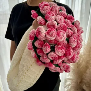 Handmade crochet rose flower blanket, soft knitted floral throw for kids, romantic gift.