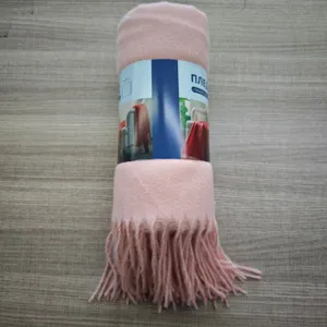 COPERTA ROSA TINTA UNITA CON FRANGE PLAID MORBIDO PER DIVANO IN POLIESTERE 1 PEZZO