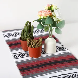 Runner da tavola messicano a righe geometriche boho cotone lino decorazione sala da pranzo