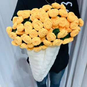 Handmade crochet yellow rose bouquet blanket soft plush throw blanket for living room gift.