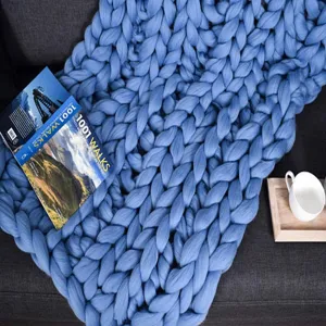 Handmade chunky knit blanket giant yarn cozy throw blanket soft warm decor for sofa bed indoor