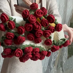 Handcrafted crochet rose blanket soft wool air conditioning blanket floral throw for gift