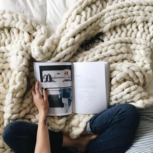 Chunky Knit Blanket Handmade Throw Blanket Chunky Yarn Blanket Soft Warm Cozy Blanket For Sofa Bed Home Decor