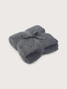 Cozy dark gray plush throw blanket, soft half-velvet sofa blanket for winter warmth detail view