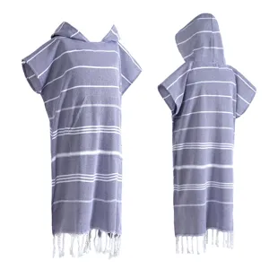 Turkse badstof strandhanddoek met capuchon sneldrogende badponcho gestreepte badjas