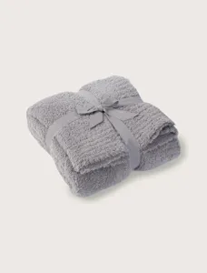 Cozy solid color plush throw blanket with elegant ribbon tie for winter warmth home decor