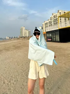 Cape de serviette de plage portable, serviette à capuche séchage rapide pour voyage, natation, sport.