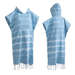 Unisex Met Capuchon Strandlaken Sneldrogend Badjas Gestreepte Kwasten Surf Poncho Zwemkleding Badjas
