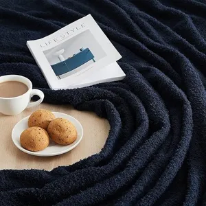 Cozy dark blue plush throw blanket soft warm fleece blanket for winter sofa bed use
