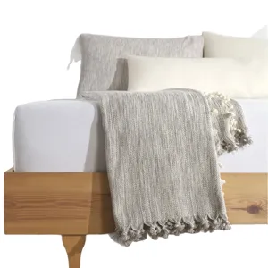 Woven cotton blanket with tassel fringe, cozy striped throw blanket for autumn and winter