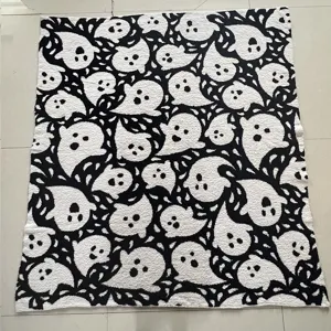 Black and white ghost knitted throw blanket, cozy soft flannel blanket for home decor.