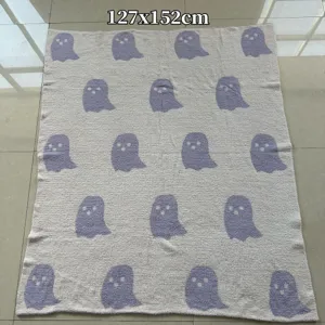Ghost pattern knitted throw blanket soft cozy fuzzy bed blanket 127x152cm home decor