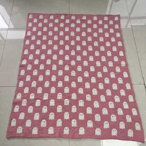 Pink ghost knit blanket soft jacquard throw blanket for cozy home bedding decor and gifts