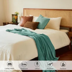 Knitted throw blanket for sofa and bed, soft waffle knit blanket for home, office and travel use.