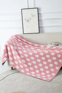 Pink ghost pattern fleece blanket soft cozy knitted throw blanket for sofa couch bedding home decor