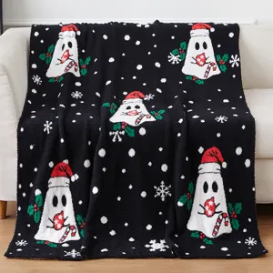 Christmas ghost knitted throw blanket cozy black fuzzy blanket for couch and bed winter decor
