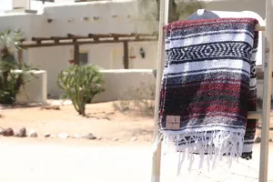 Traditional Mexican blanket woven fringe throw boho southwestern style beach towel picnic mat