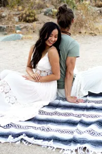 Detailed view of the woven tassel Mexican blanket, perfect for beach, picnic and yoga use.
