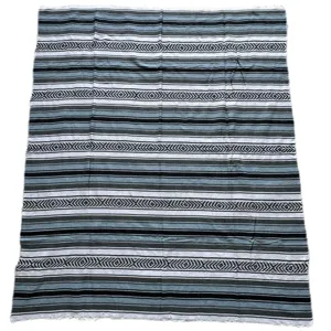 Woven Mexican blanket flat lay geometric striped fringe throw blanket for beach picnic yoga mat.