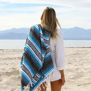 Woven Mexican blanket fringe beach throw geometric picnic mat yoga cotton blanket.