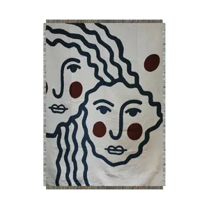 Nordic abstract face throw blanket, knitted sofa cover, stylish home textile decor main image.