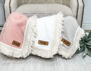 Baby gauze fringe swaddle blanket newborn soft breathable muslin blanket in multi colors detail