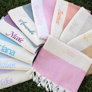 Personalisierte türkische Strandtuch mit Name Jacquard Baumwolle Fransen Decke