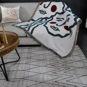 Nordic style knitted sofa throw blanket abstract face pattern decorative blanket for living room